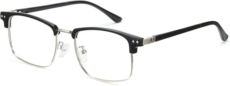 Blue Light Blocking Glasses for Men, Half Rimless Square Computer and Gaming Eyewear, Stylish Frame 8133