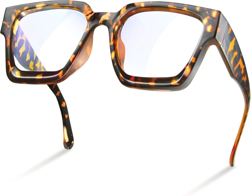 Oversized up to 99% Blue Light Blocking Glasses for Woman - Rectangle Fashion Glasses for Computer, Chic Preppy Frame