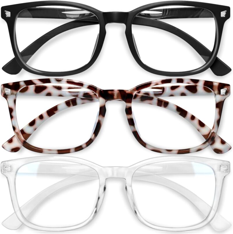 Stylish Blue Light Glasses for Woman - Computer Glasses up to 99% Blue Light Blocking - Lightweight Frames - 3 pack