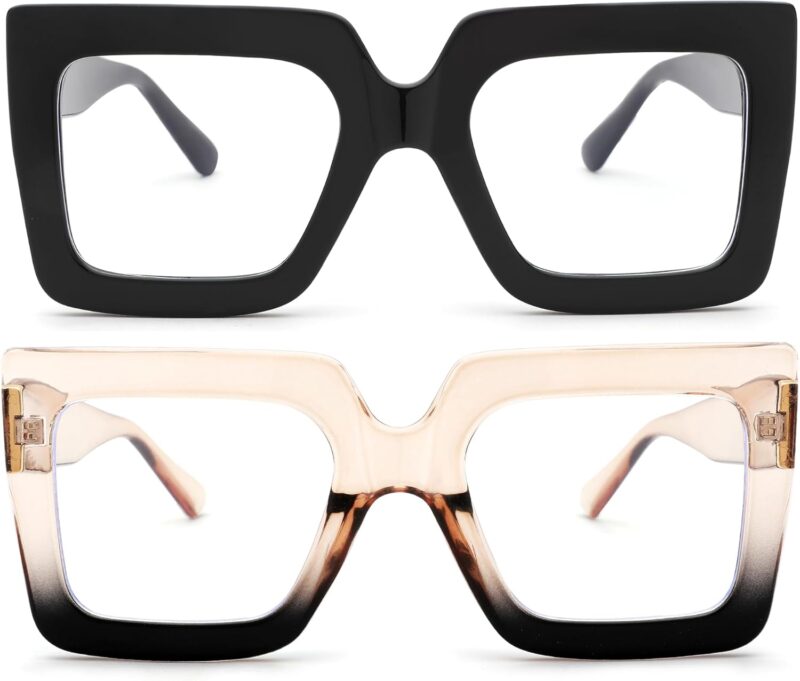 Oversized Blue Light Glasses for Women - Fashion Square Big Frame Non-Prescription Clear Eyewear