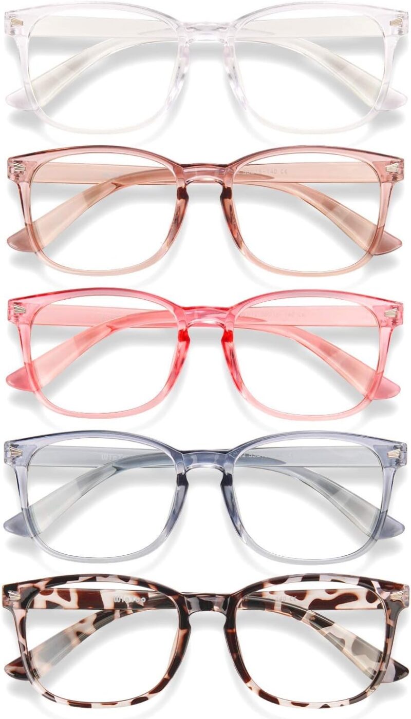 Blue Light Glasses for Woman Men | 99% Blue Light Blocking Glasses for Computer Gaming TV Phone Screen Square Frame | Anti Eyestrain & UV Glare Protection - 5 Pair